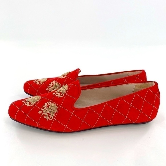 Jacques Levine Red Suede quilted Loafers Size 8 - Picture 10 of 13